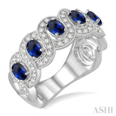 4x3 MM Oval Cut Sapphire and 1/2 ctw Round Cut Diamond Precious Ring in 14K White Gold